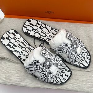 Hermes Limited Edition Oran Sandal Black White 37